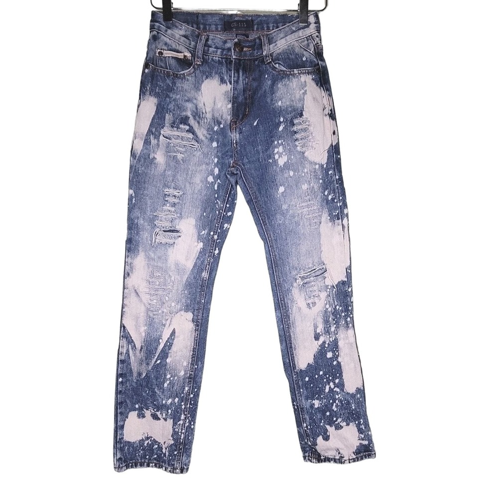 GS-115 Boys Jeans Grunge Acid Wash Bleach Distressed Denim Straight 16